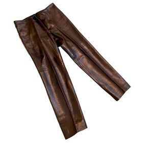 Vintage ‘90’s Adrienne Vittadini dark brown genuine leather lined pants size 6